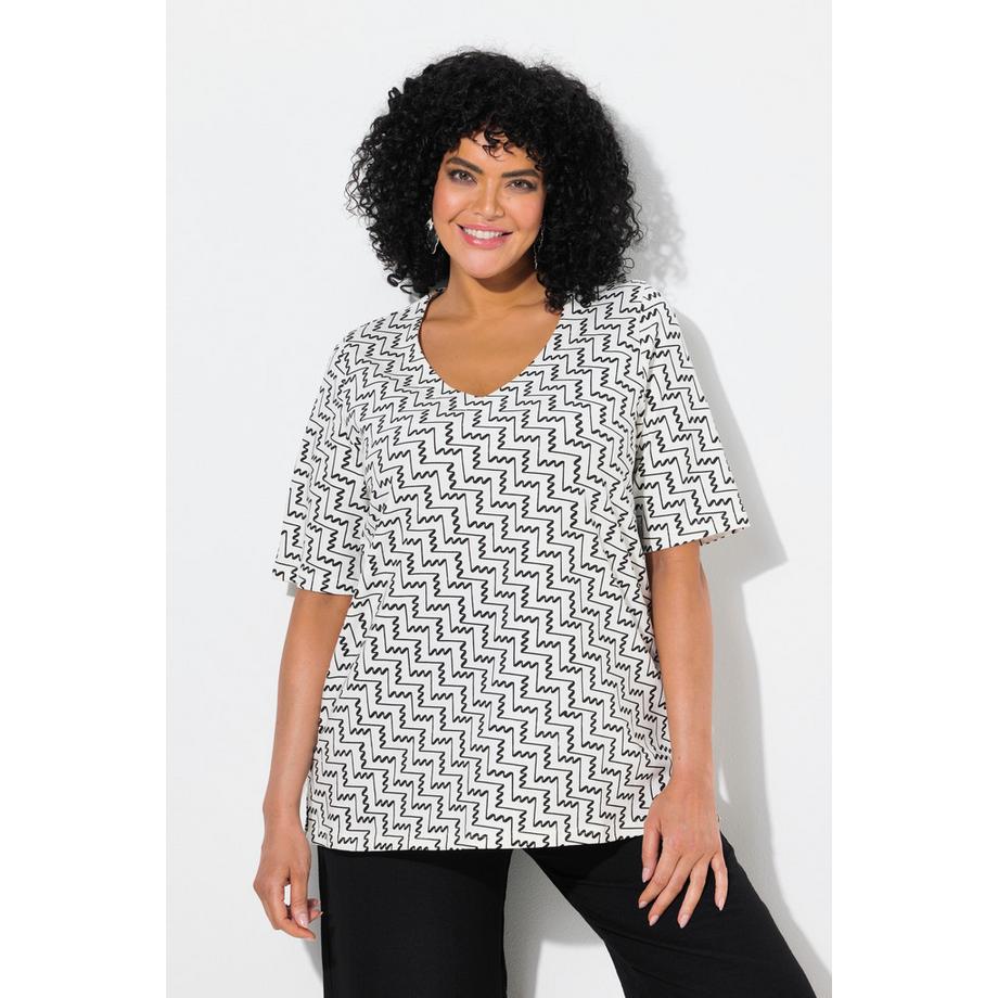 Ulla Popken T-shirt Stampa Grafica Scollo a V Taglio Svasato Mezze Maniche  