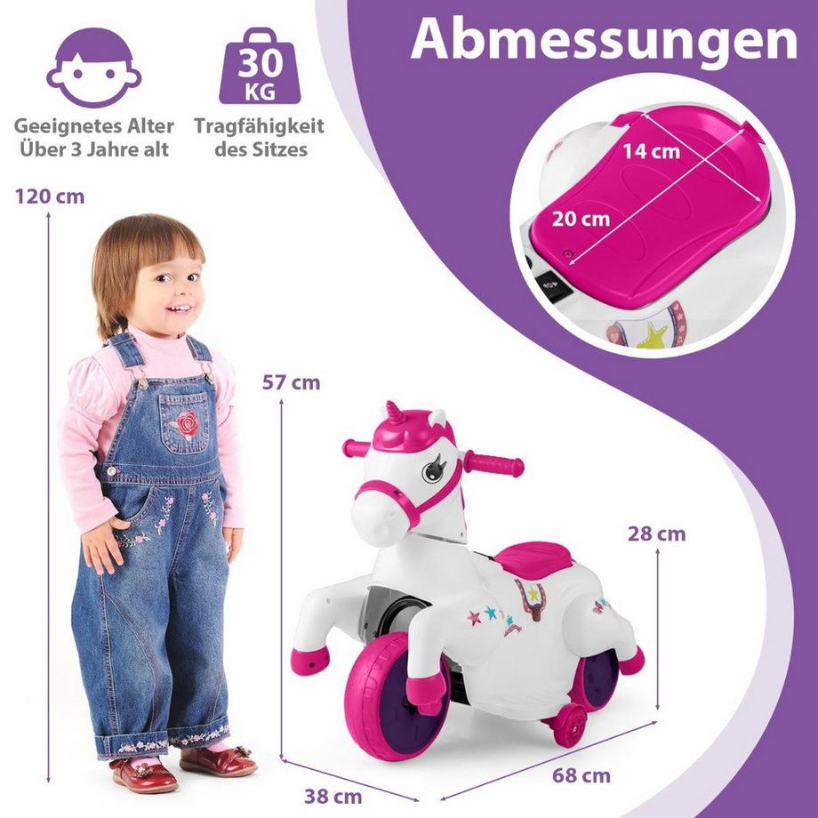 Northix  Kinder Elektro Motorrad mit Musik & LED & Stützrädern Elektromotorrad für Kinder ab 3 Jahren Rosa 