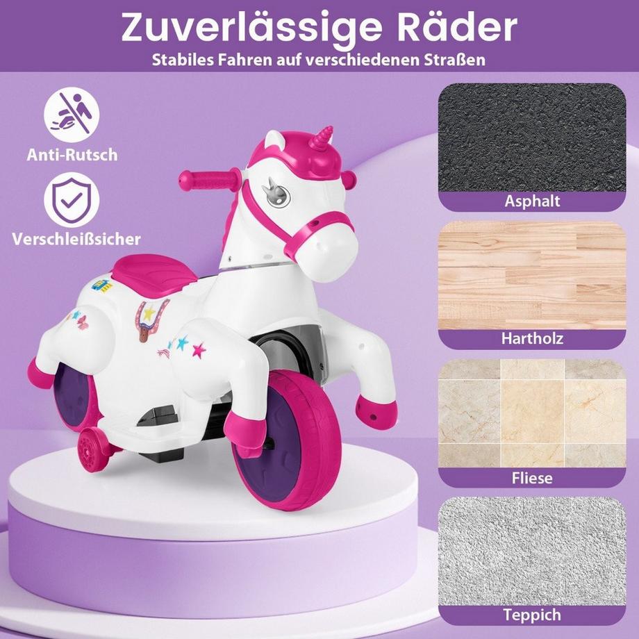 Northix  Kinder Elektro Motorrad mit Musik & LED & Stützrädern Elektromotorrad für Kinder ab 3 Jahren Rosa 