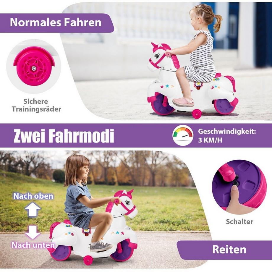 Northix  Kinder Elektro Motorrad mit Musik & LED & Stützrädern Elektromotorrad für Kinder ab 3 Jahren Rosa 