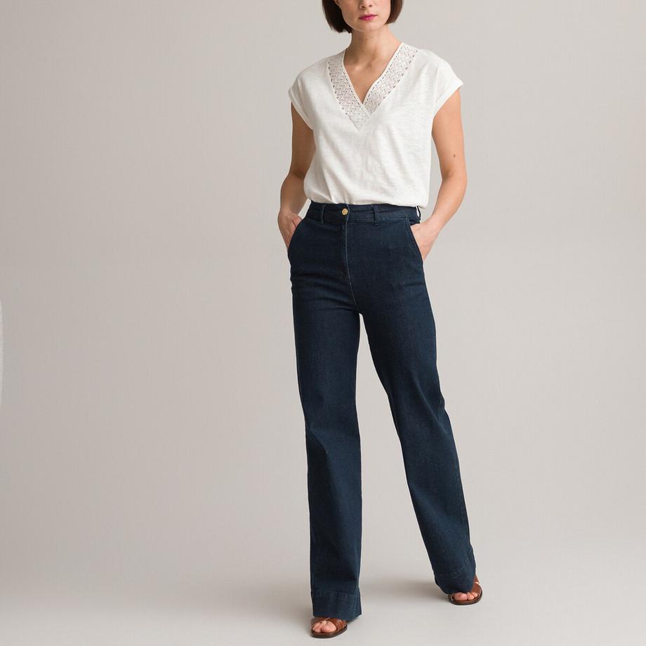 La Redoute Collections V-Ausschnitt T-Shirt mit Makramee-Spitze  