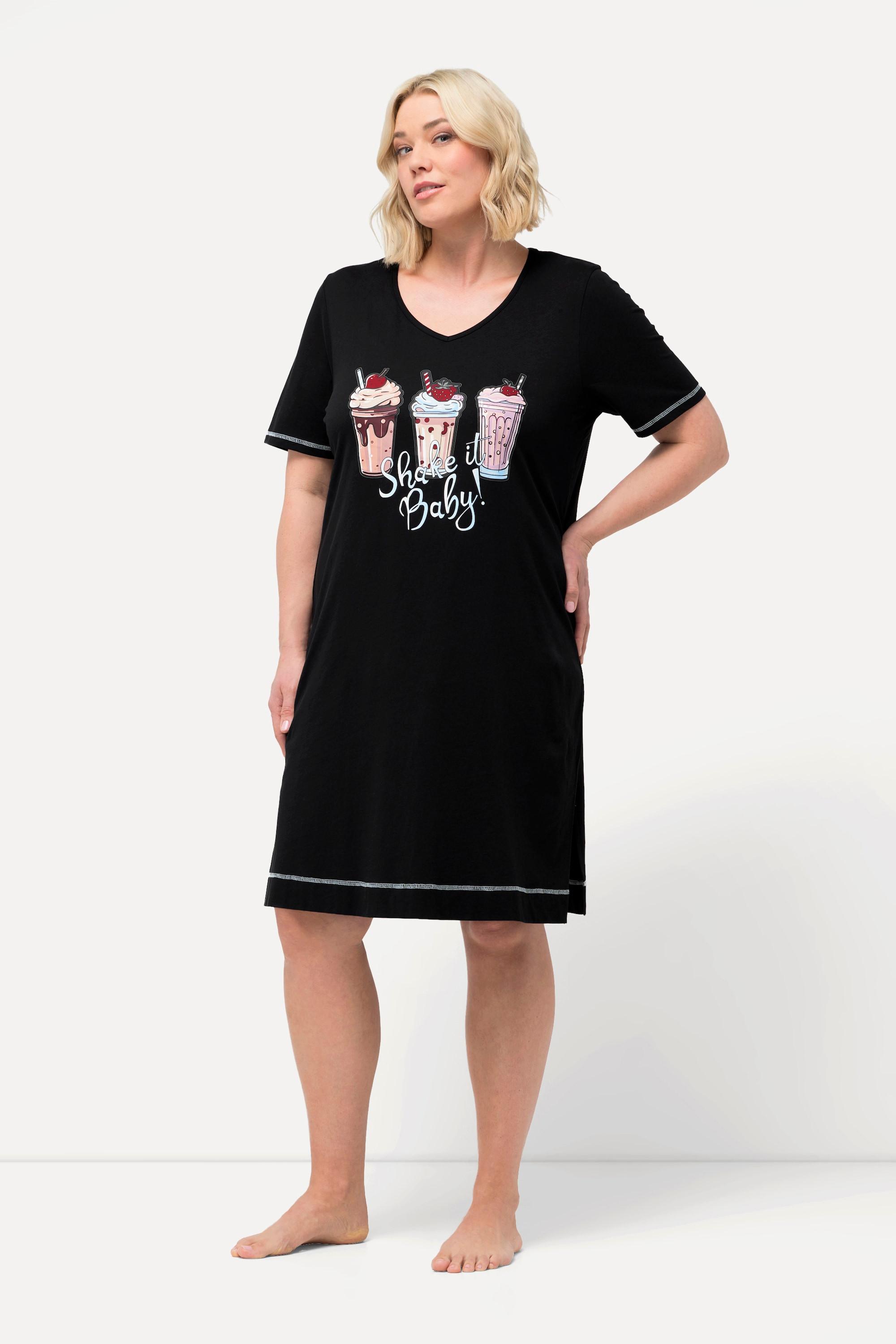 Ulla Popken  Grand t-shirt avec imprimé, col V et manches courtes 