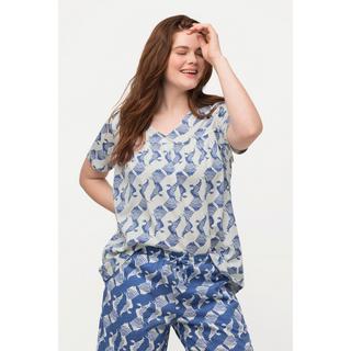 Ulla Popken  Pyjama-Shirt, Tauben, V-Ausschnitt, Halbarm, Biobaumwolle 