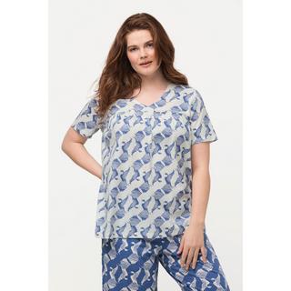 Ulla Popken  Pyjama-Shirt, Tauben, V-Ausschnitt, Halbarm, Biobaumwolle 