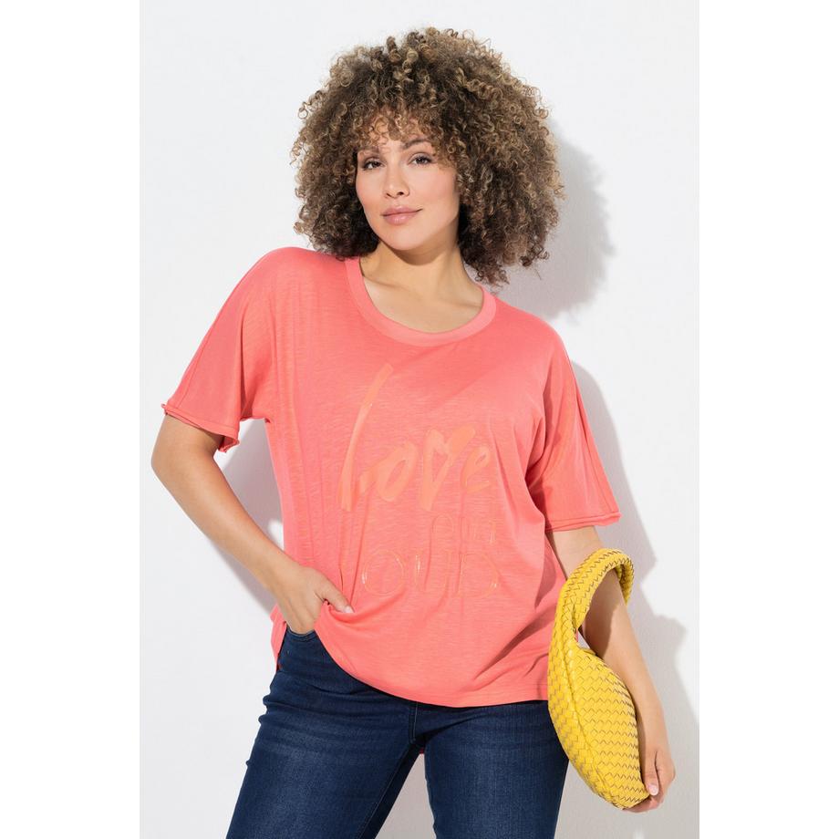 Ulla Popken Oversized Schriftmotiv Rundhals Halbarm T-Shirt  