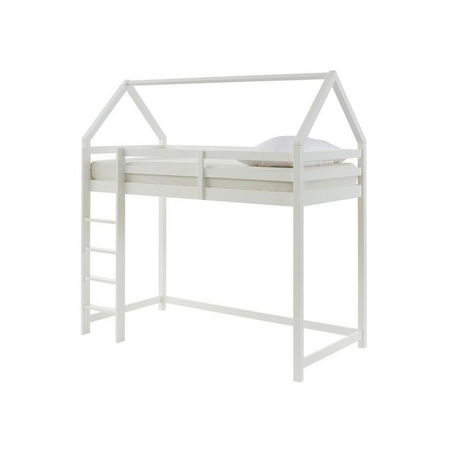Vente-unique Lit mezzanine cabane 90 x 190 cm - Pin massif - Blanc - TARZIA  