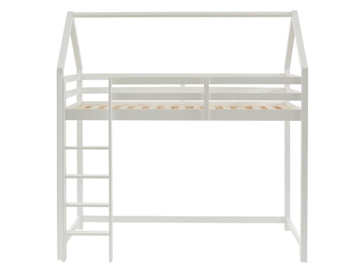 Vente-unique Letto a soppalco capanna 90 x 190 cm Pino massello Bianco - TARZIA  