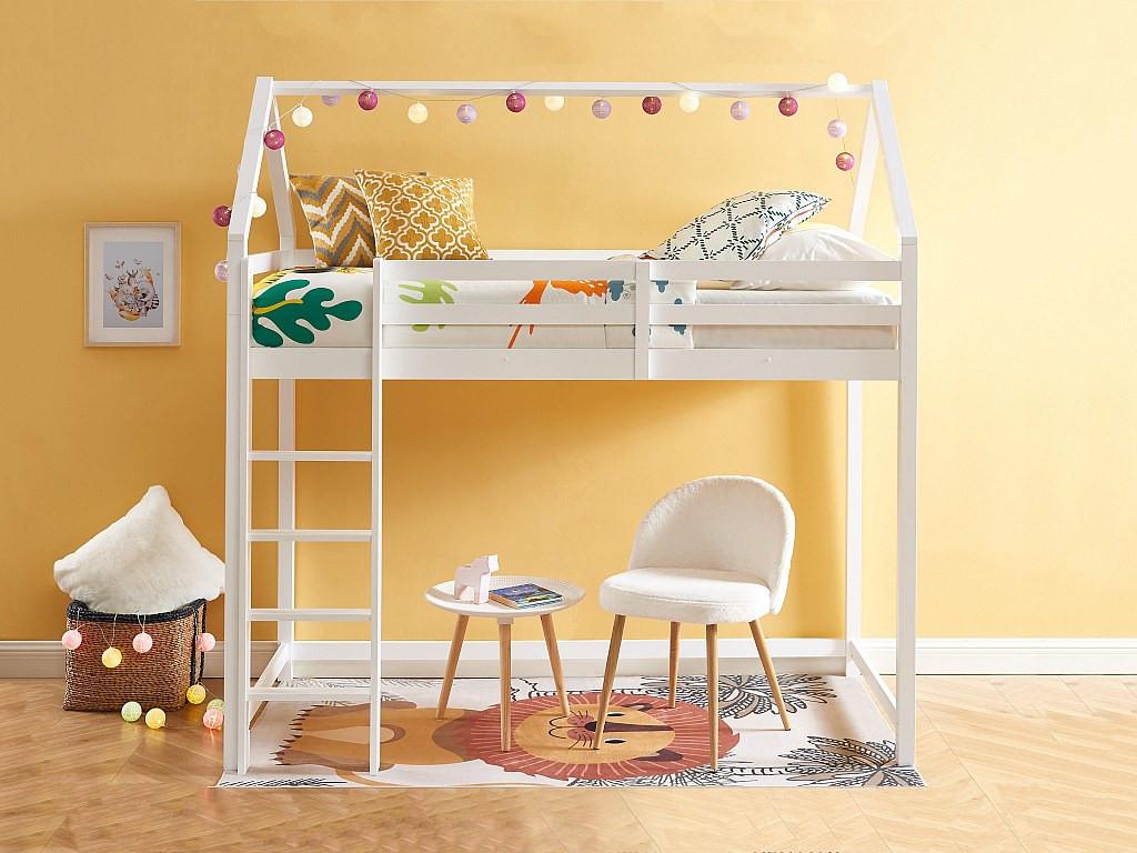 Vente-unique Hochbett Hausbett - Kiefernholz - 90 x 190 cm - Weiß - TARZIA  