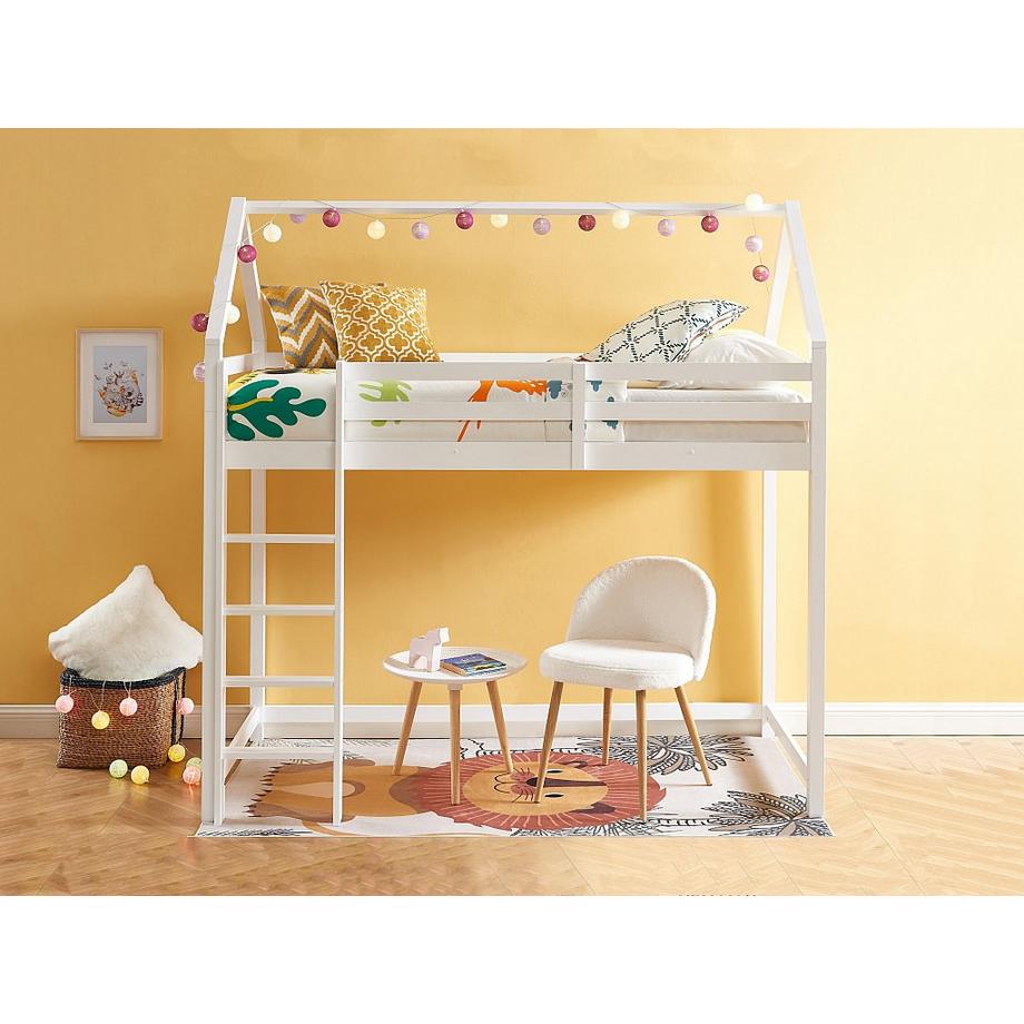 Vente-unique Lit mezzanine cabane 90 x 190 cm - Pin massif - Blanc - TARZIA  