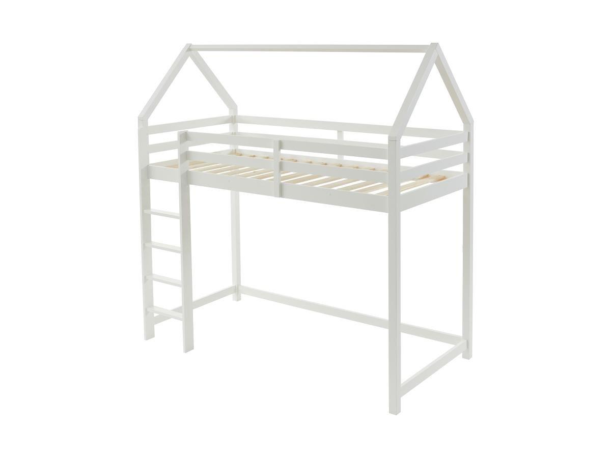 Vente-unique Lit mezzanine cabane 90 x 190 cm - Pin massif - Blanc - TARZIA  