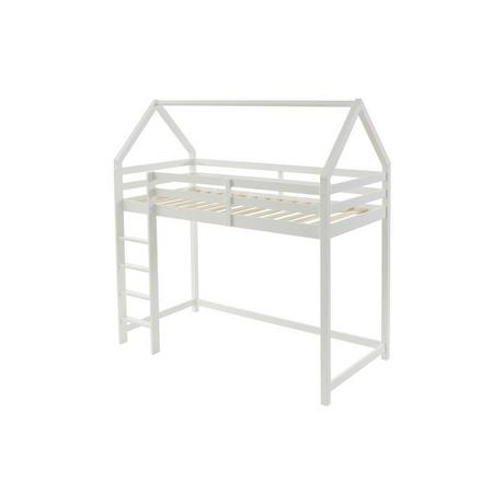 Vente-unique Lit mezzanine cabane 90 x 190 cm - Pin massif - Blanc - TARZIA  