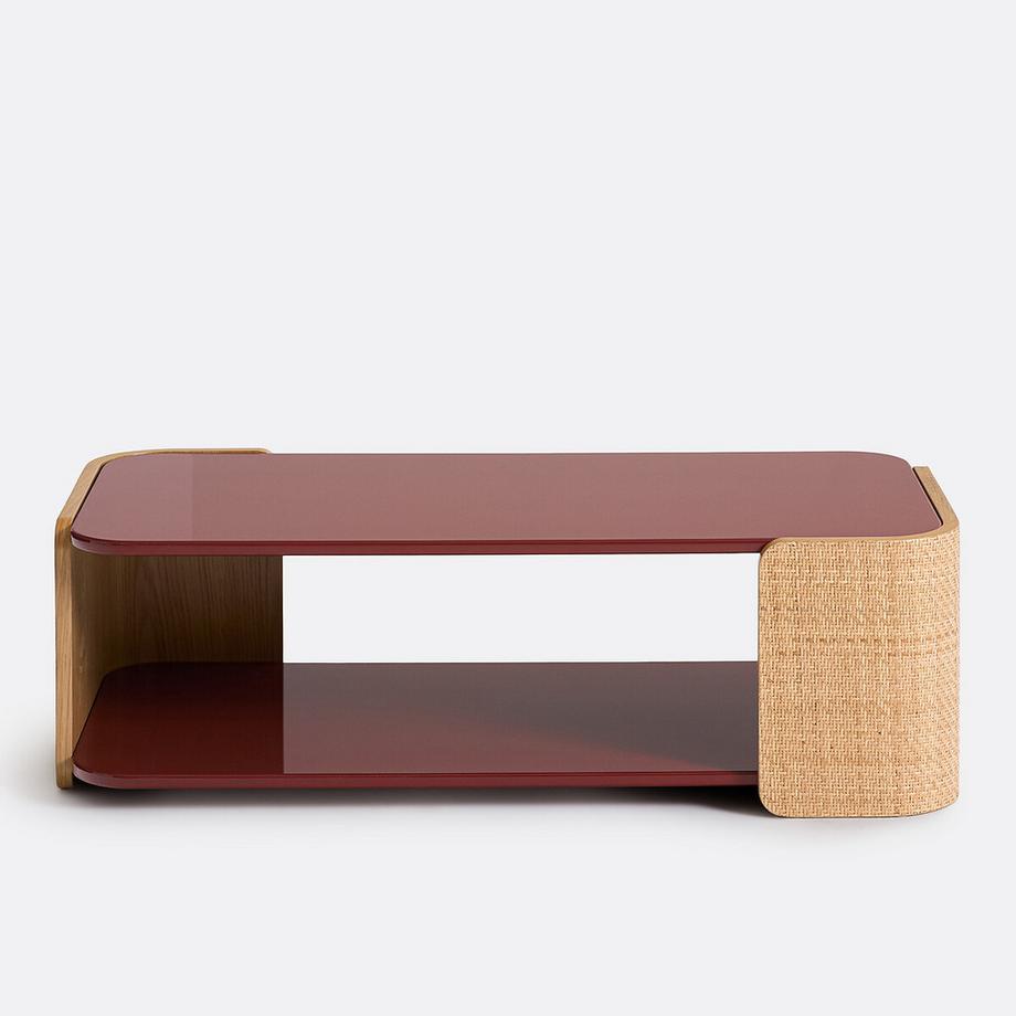 La Redoute Intérieurs Couchtisch TALMA aus bordeauxfarbenem Hochglanzlack und Rohrgeflecht  