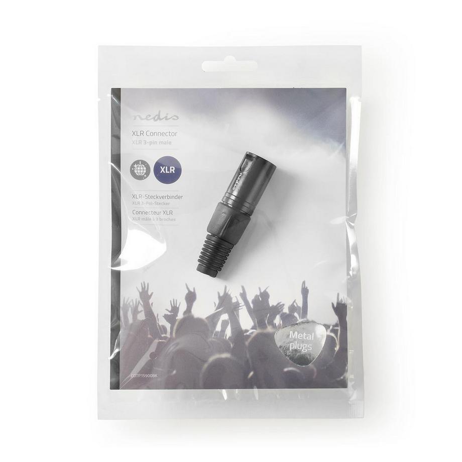 Nedis  Connettore XLR | Dritto | Maschio | Nichelato | Saldatura | Diametro ingresso cavo: 5,0 mm | Metallo | Nero | 1 pz. | Sacchetto di plastica 
