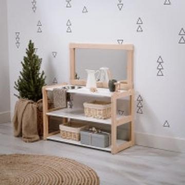 Atmosphère Montessori, chambre d'enfant, lavabo pour enfant avec miroir - Blanc