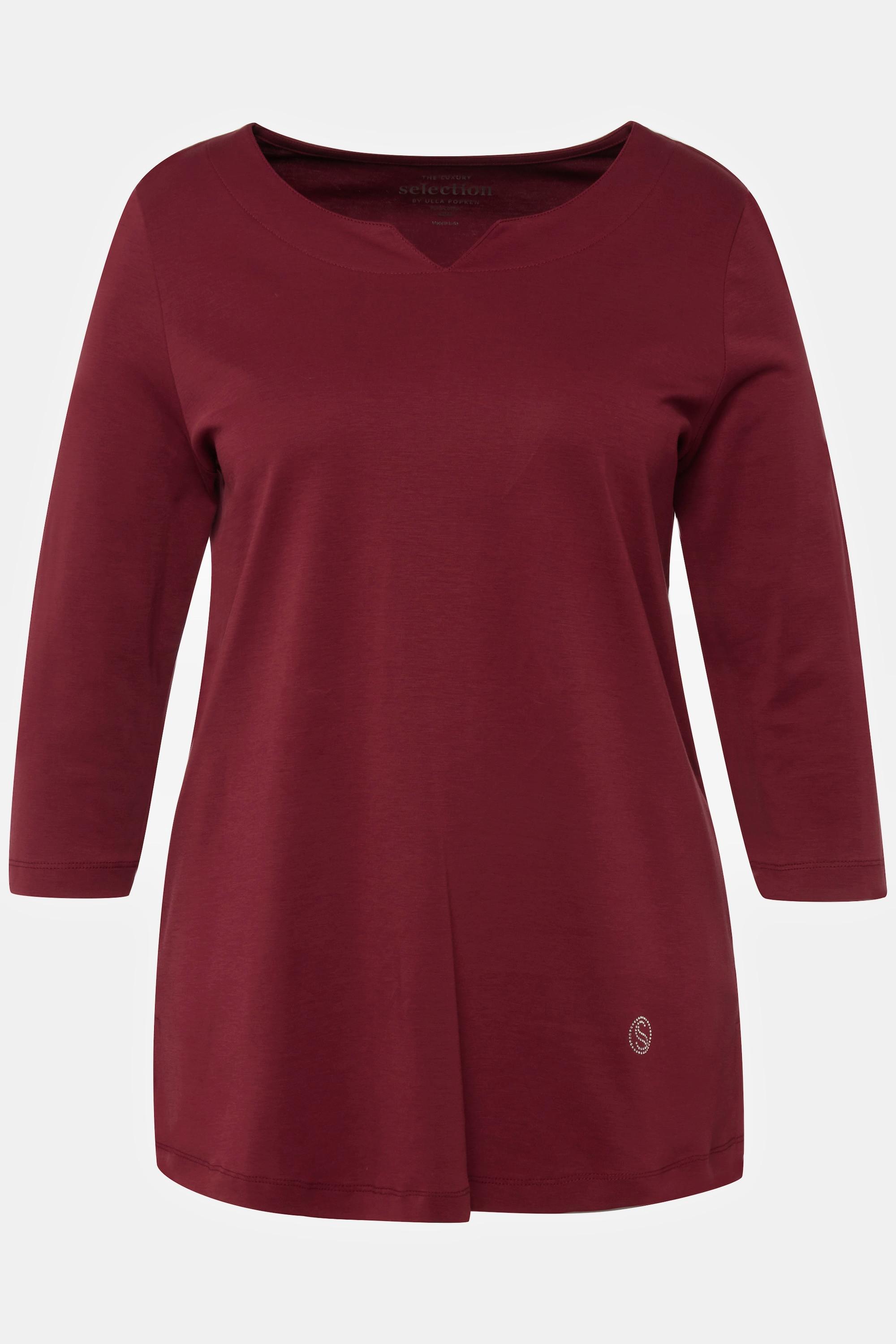 Ulla Popken  Shirt, Pima Cotton, A-Linie, V-Ausschnitt, 3/4-Arm 