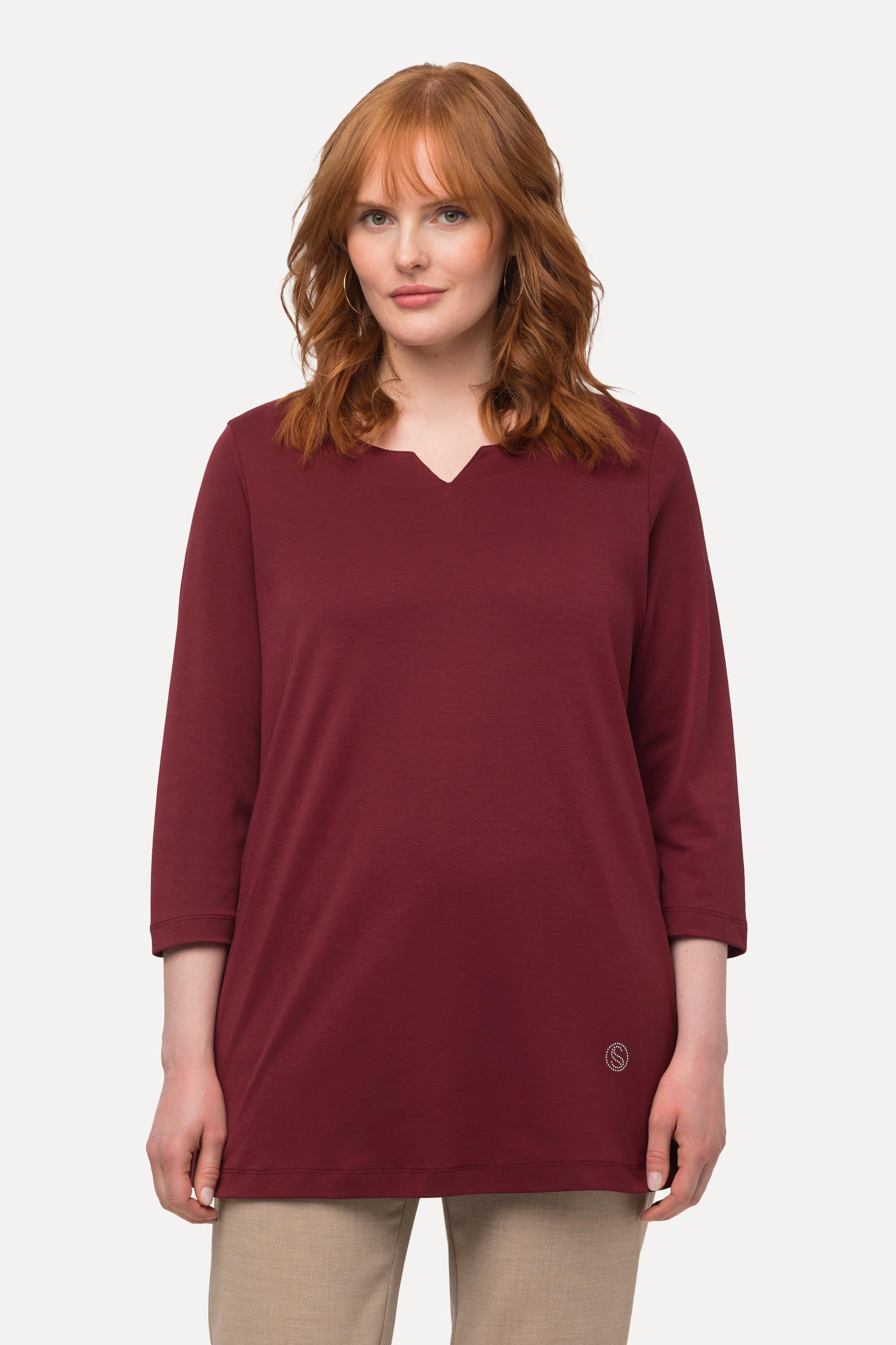 Ulla Popken  Shirt, Pima Cotton, A-Linie, V-Ausschnitt, 3/4-Arm 