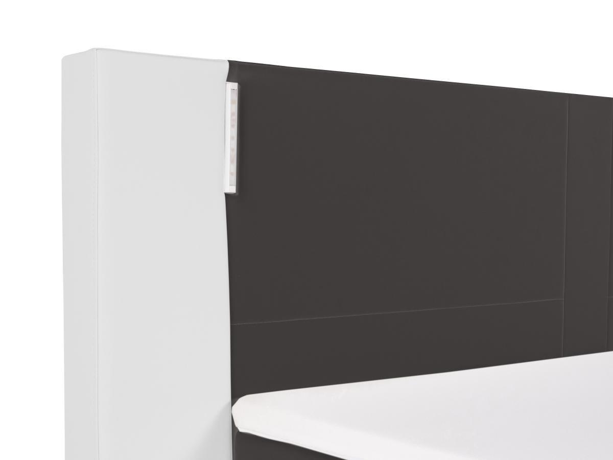DREAMEA Set boxspring completo testata con LED + reti + materasso + topper ASTI similpelle bianco e grigio  