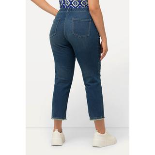 Ulla Popken  7/8-Jeans Sienna, Fransensaum, schmales Bein, Elastikbund 