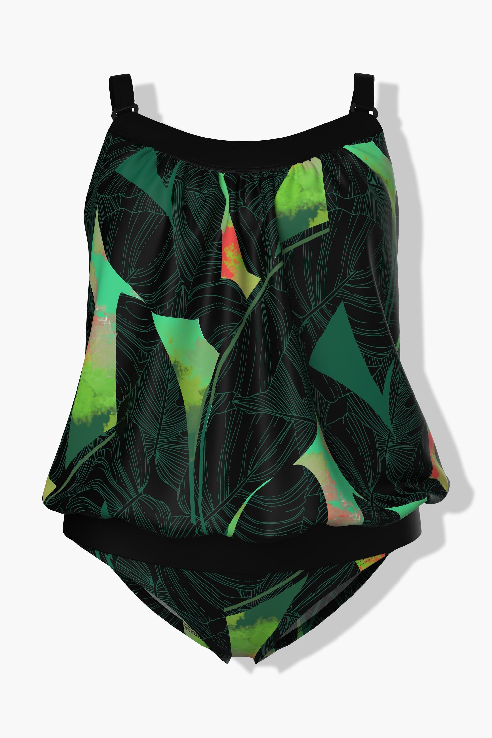 Ulla Popken  Tankini con foglie, coppe morbide e spalline regolabili 