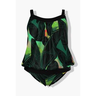 Ulla Popken  Tankini imprimé feuilles, avec bonnets souples. Bretelles réglables. 