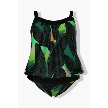 Ulla Popken  Tankini con foglie, coppe morbide e spalline regolabili 