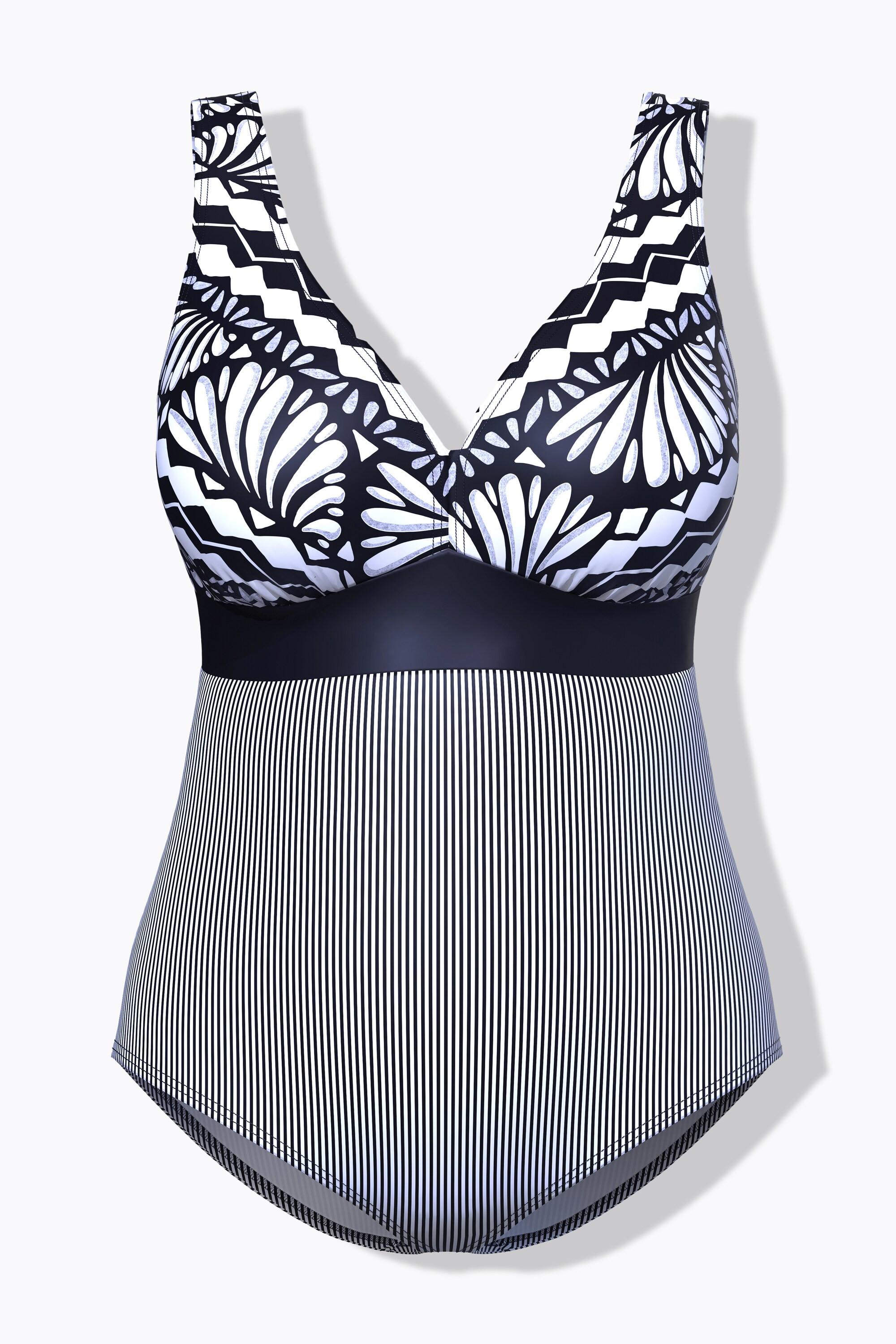 Ulla Popken Maillot de bain à imprimé décoratif et bonnets souples  