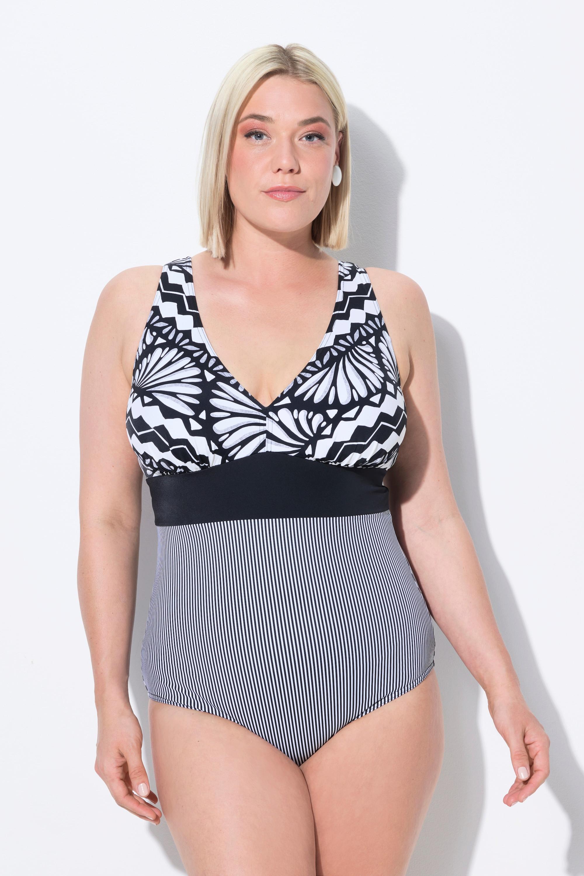 Ulla Popken Maillot de bain à imprimé décoratif et bonnets souples  