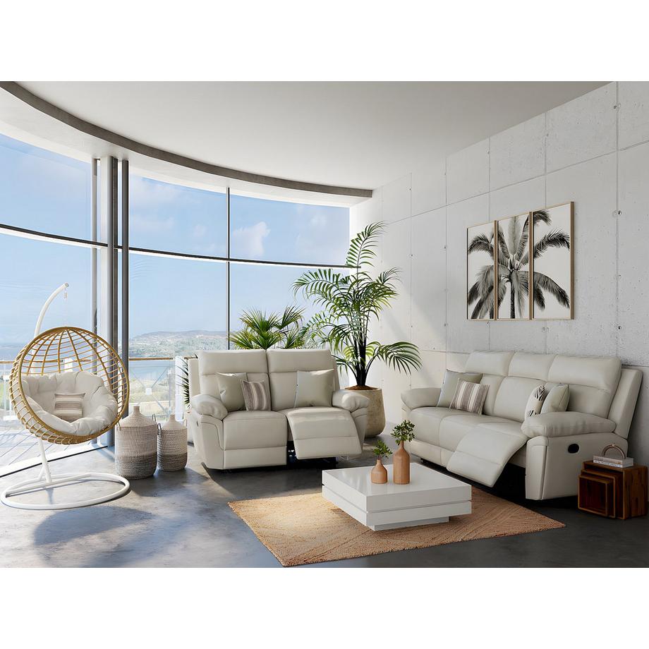 Vente-unique Relaxgarnitur 3+2 Büffelleder Elfenbein PAKITA  