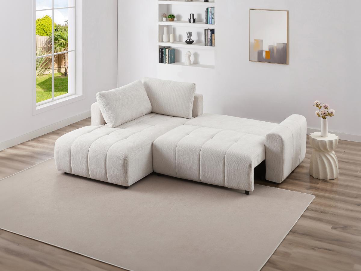 Vente-unique Canapé d'angle gauche convertible en tissu texturé beige RICIA  