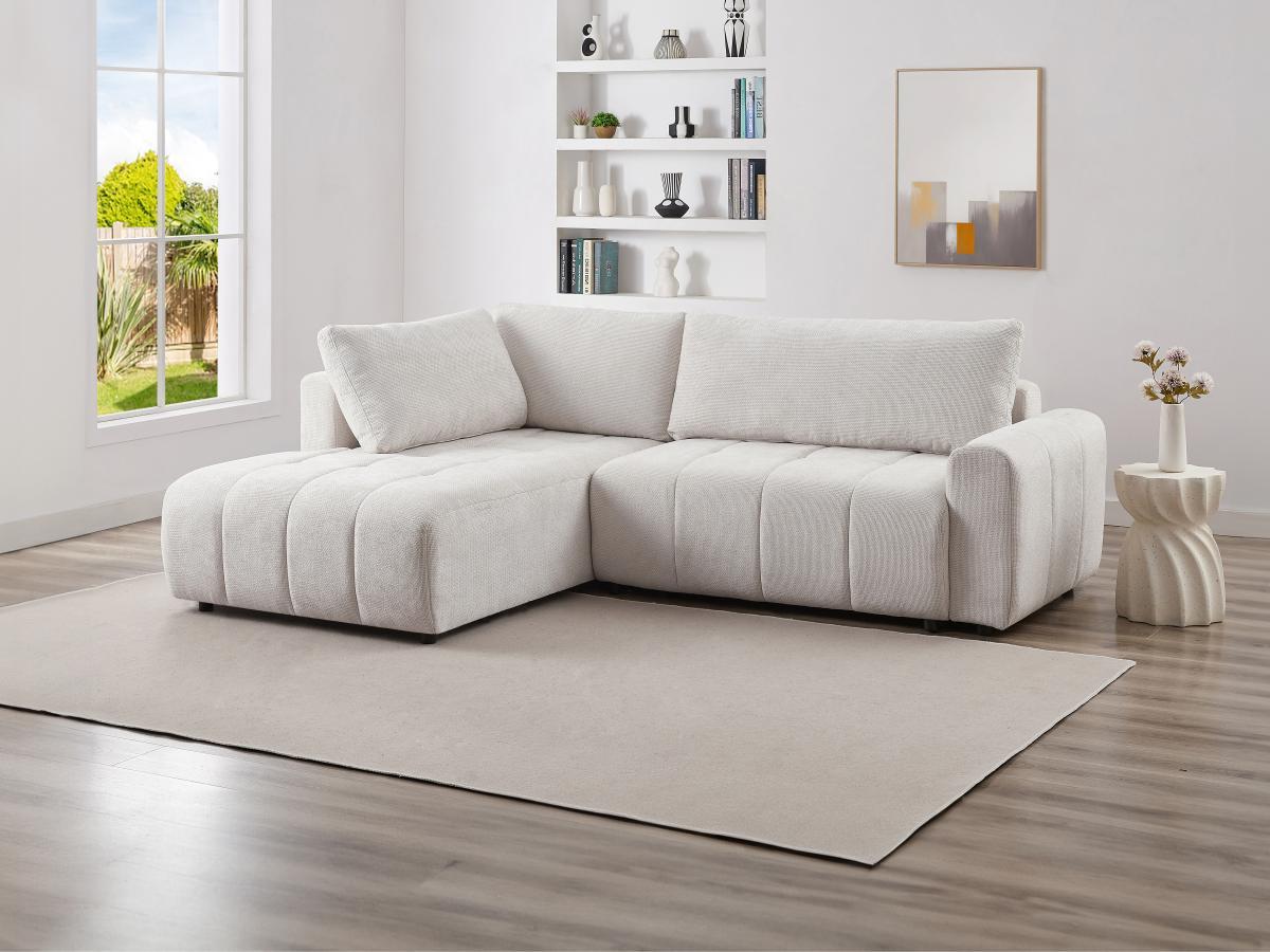 Vente-unique Canapé d'angle gauche convertible en tissu texturé beige RICIA  