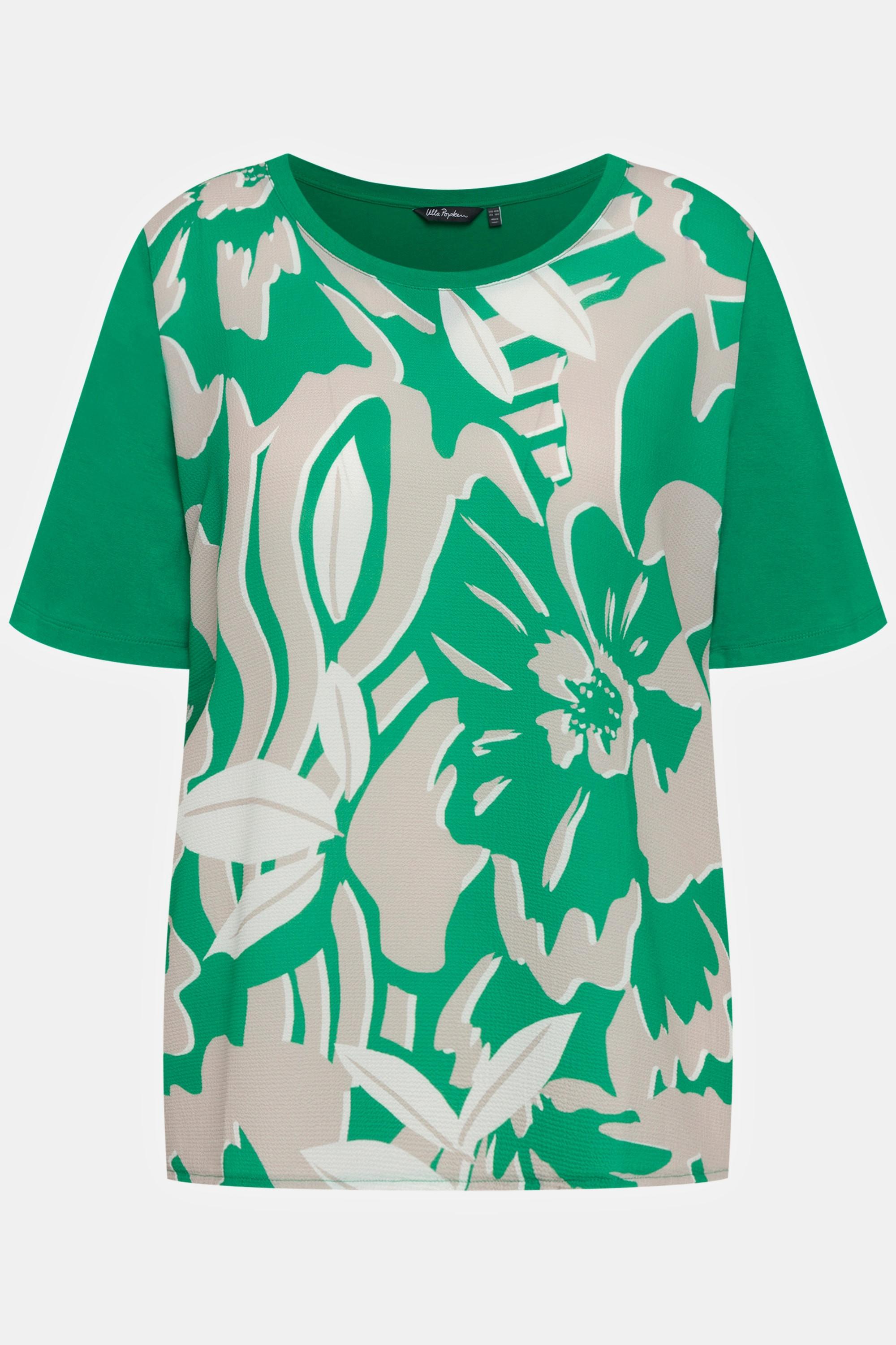 Ulla Popken  T-Shirt, Blüten, Rundhals, Halbarm 