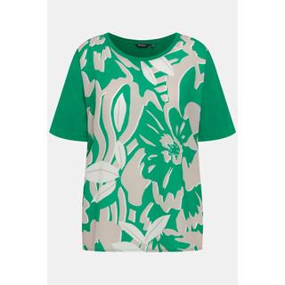 Ulla Popken  T-shirt con fiori, scollo a girocollo e mezze maniche 