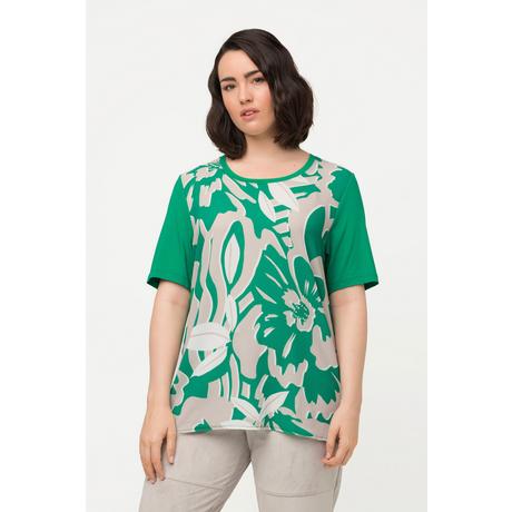 Ulla Popken  T-Shirt, Blüten, Rundhals, Halbarm 