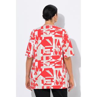 Ulla Popken T-shirt Coupe Évasée Décolleté en V Manches Courtes Imprimé Lettres  