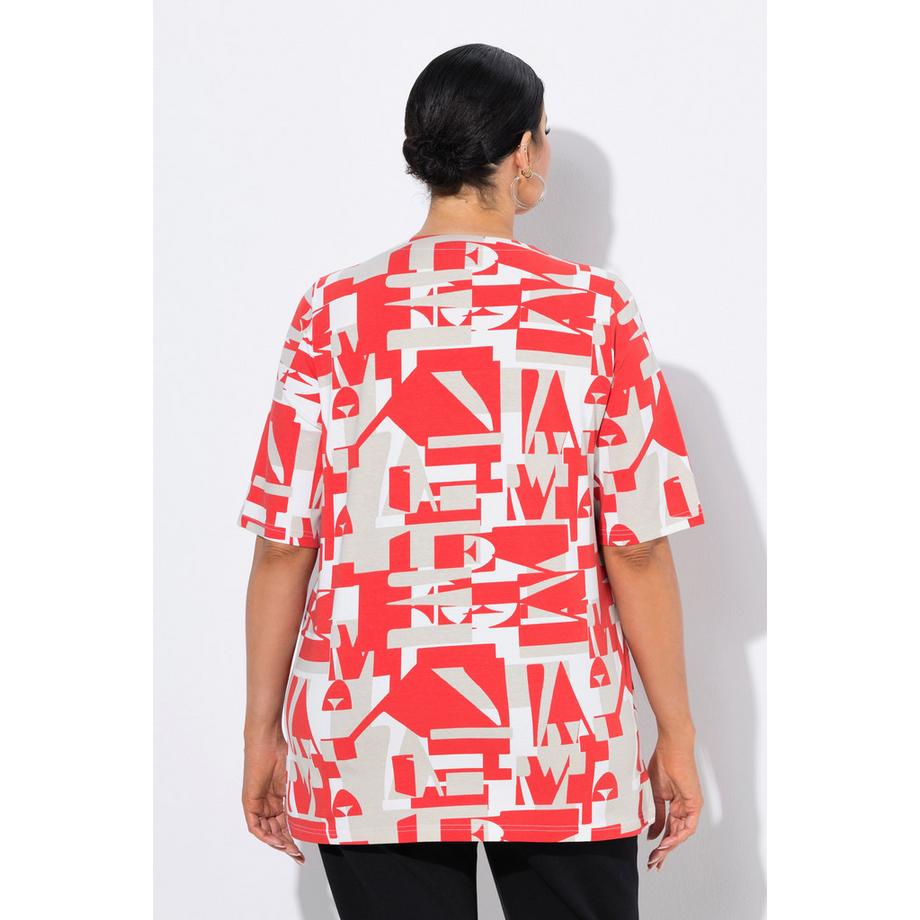 Ulla Popken Maglia Taglio Svasato Scollo a V Mezze Maniche Stampa Lettere  