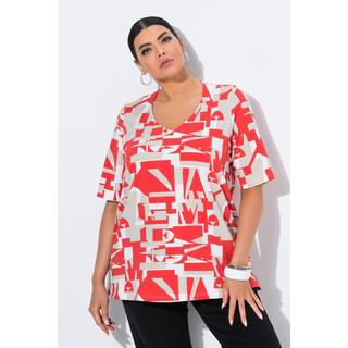 Ulla Popken T-shirt Coupe Évasée Décolleté en V Manches Courtes Imprimé Lettres  