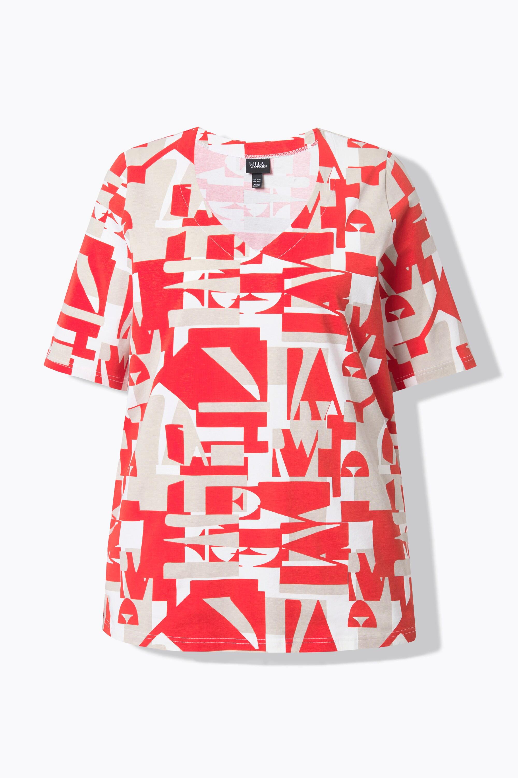 Ulla Popken T-shirt Coupe Évasée Décolleté en V Manches Courtes Imprimé Lettres  