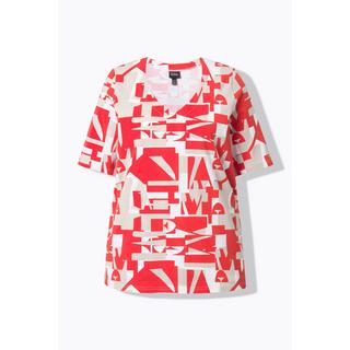 Ulla Popken T-shirt Coupe Évasée Décolleté en V Manches Courtes Imprimé Lettres  