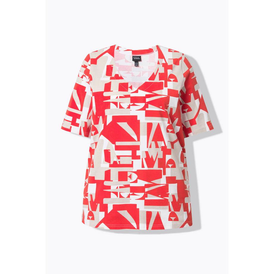 Ulla Popken Maglia Taglio Svasato Scollo a V Mezze Maniche Stampa Lettere  