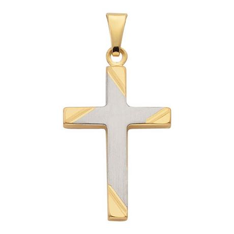 MUAU Schmuck  Anhänger Kreuz bicolor 750/18K, 27x14mm 