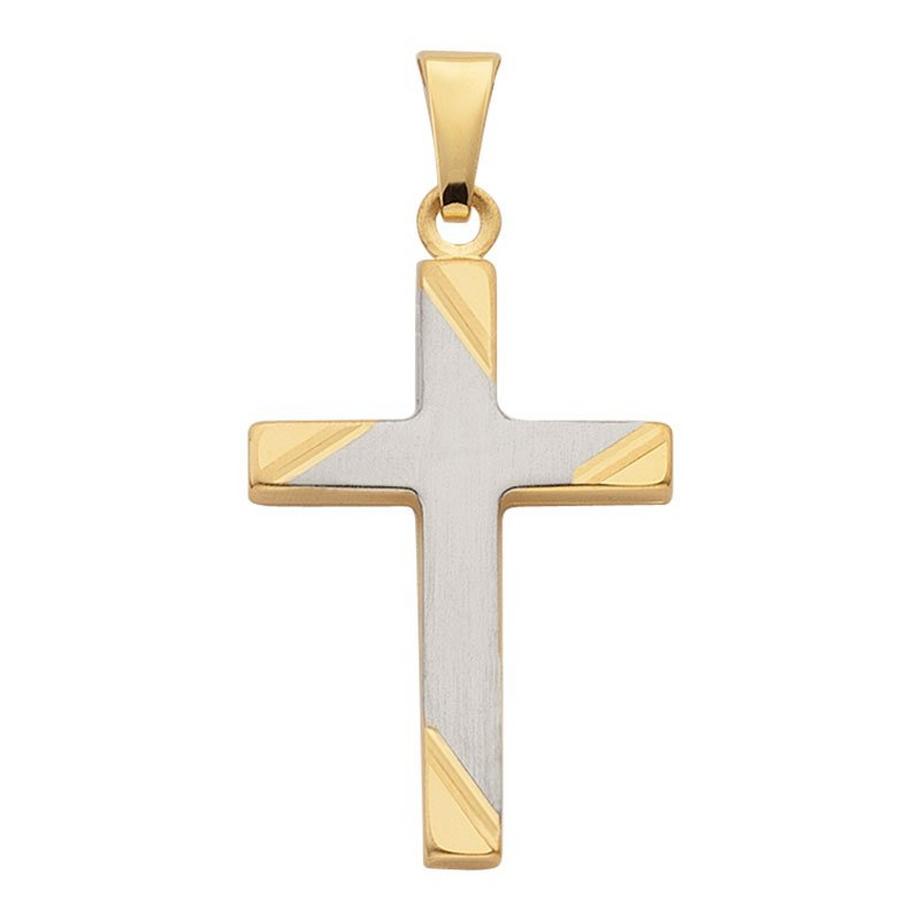 Anhänger Kreuz bicolor 750/18K, 27x14mm