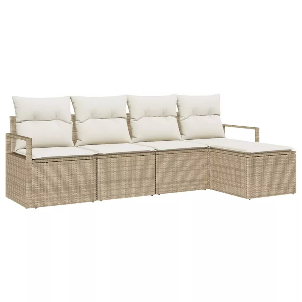 Set Divano Da Giardino 5 Pcs Beige Poly Rattan - Vidaxl