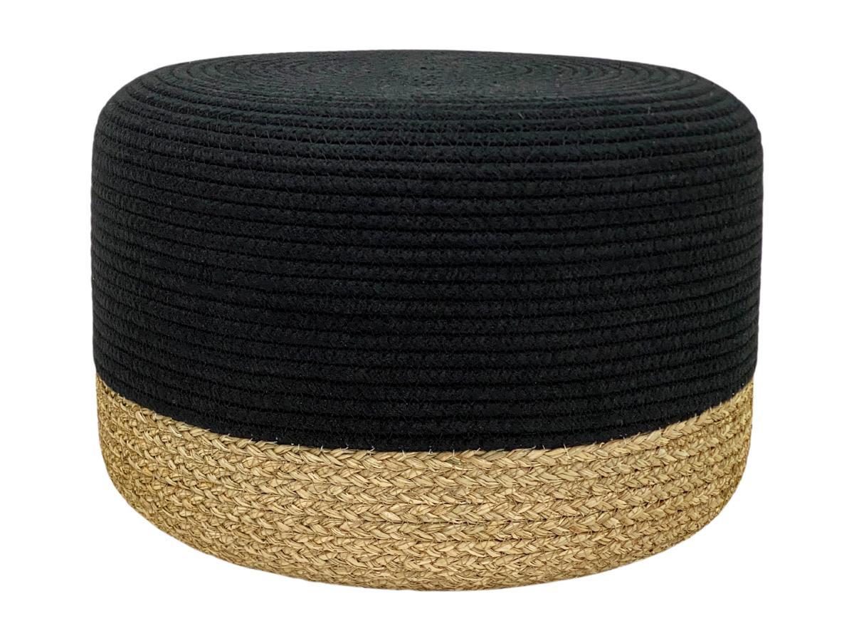 Vente-unique Pouf rond en rotin naturel clair et noir SALVETI  