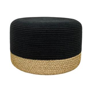 Vente-unique Pouf rond en rotin naturel clair et noir SALVETI  