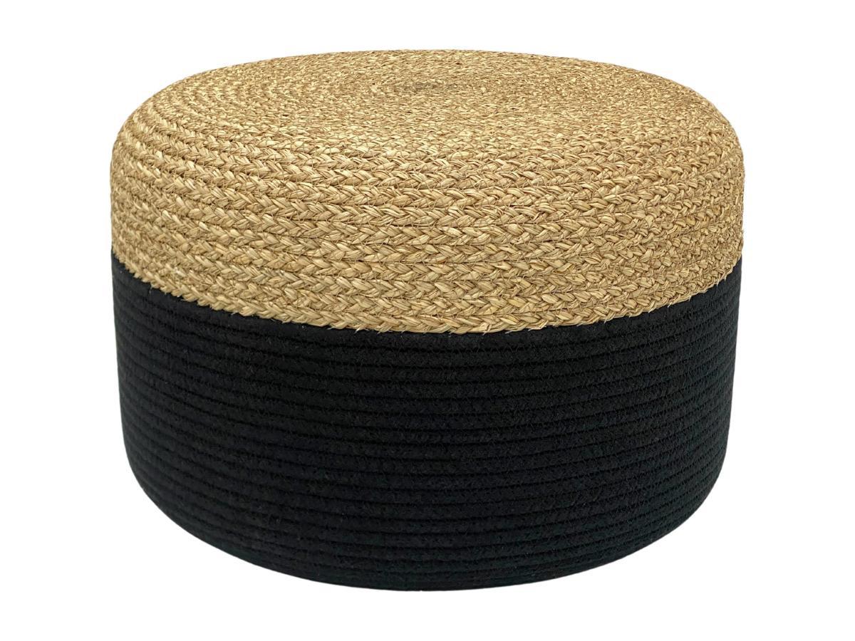 Vente-unique Pouf rond en rotin naturel clair et noir SALVETI  