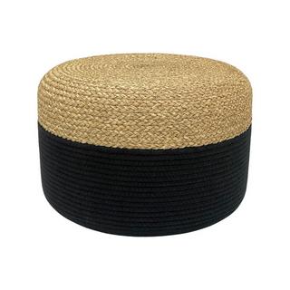 Vente-unique Pouf rond en rotin naturel clair et noir SALVETI  