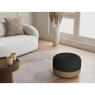 Vente-unique Pouf rotondo in Giunco Naturale chiaro e Nero - SALVETI  