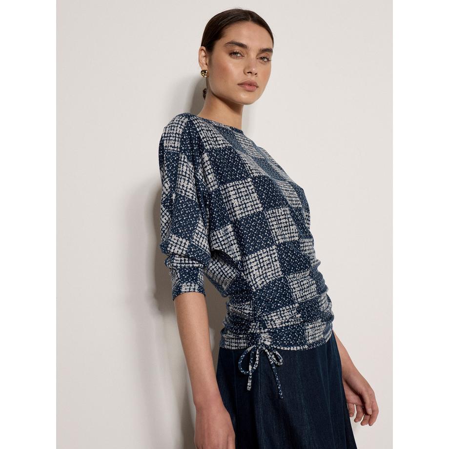 APRICOT Gestricktes Batwing-Oberteil mit Rüschen und Karomuster  