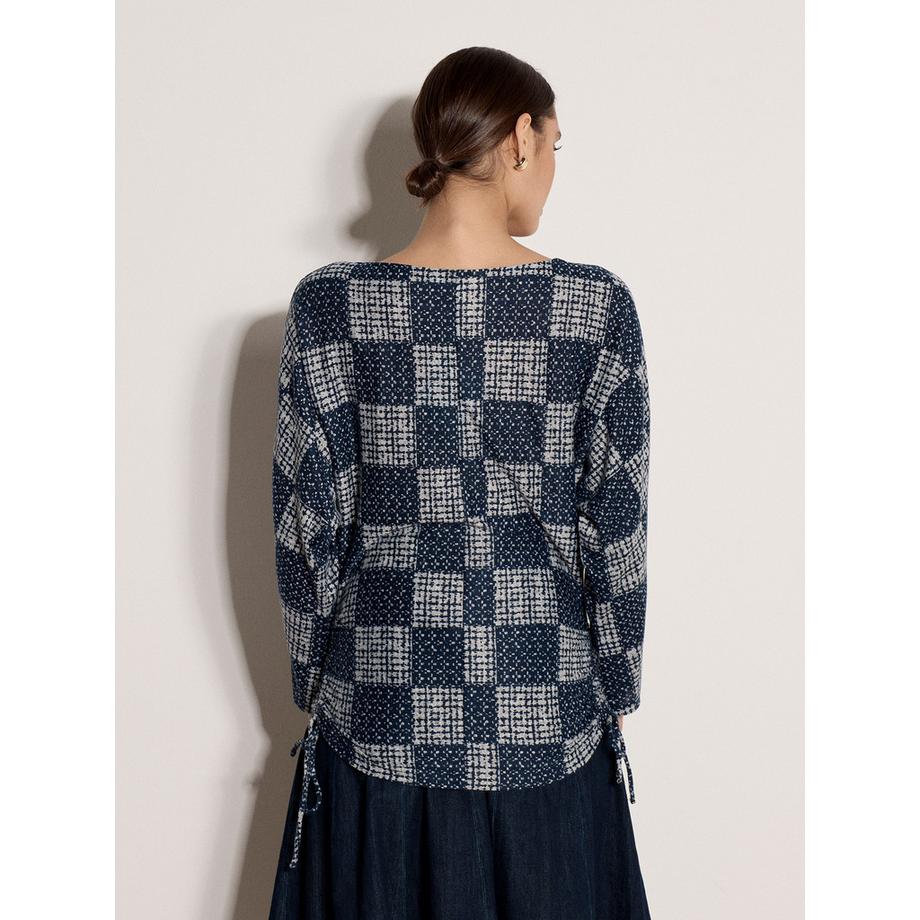APRICOT Gestricktes Batwing-Oberteil mit Rüschen und Karomuster  
