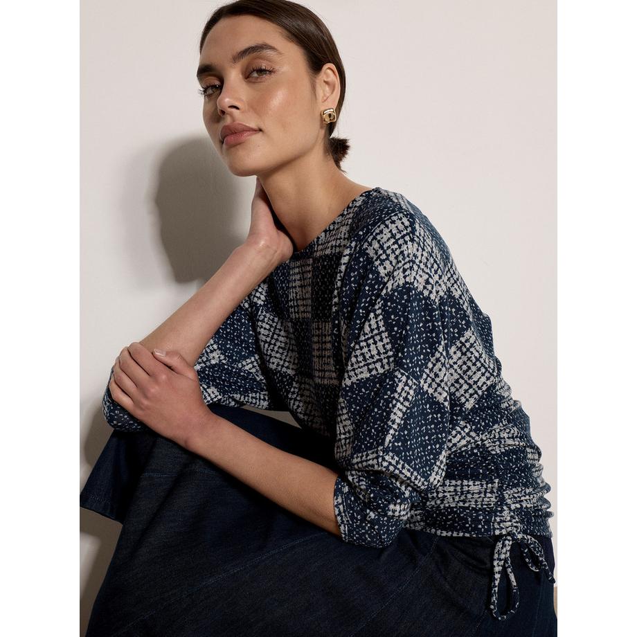APRICOT Gestricktes Batwing-Oberteil mit Rüschen und Karomuster  